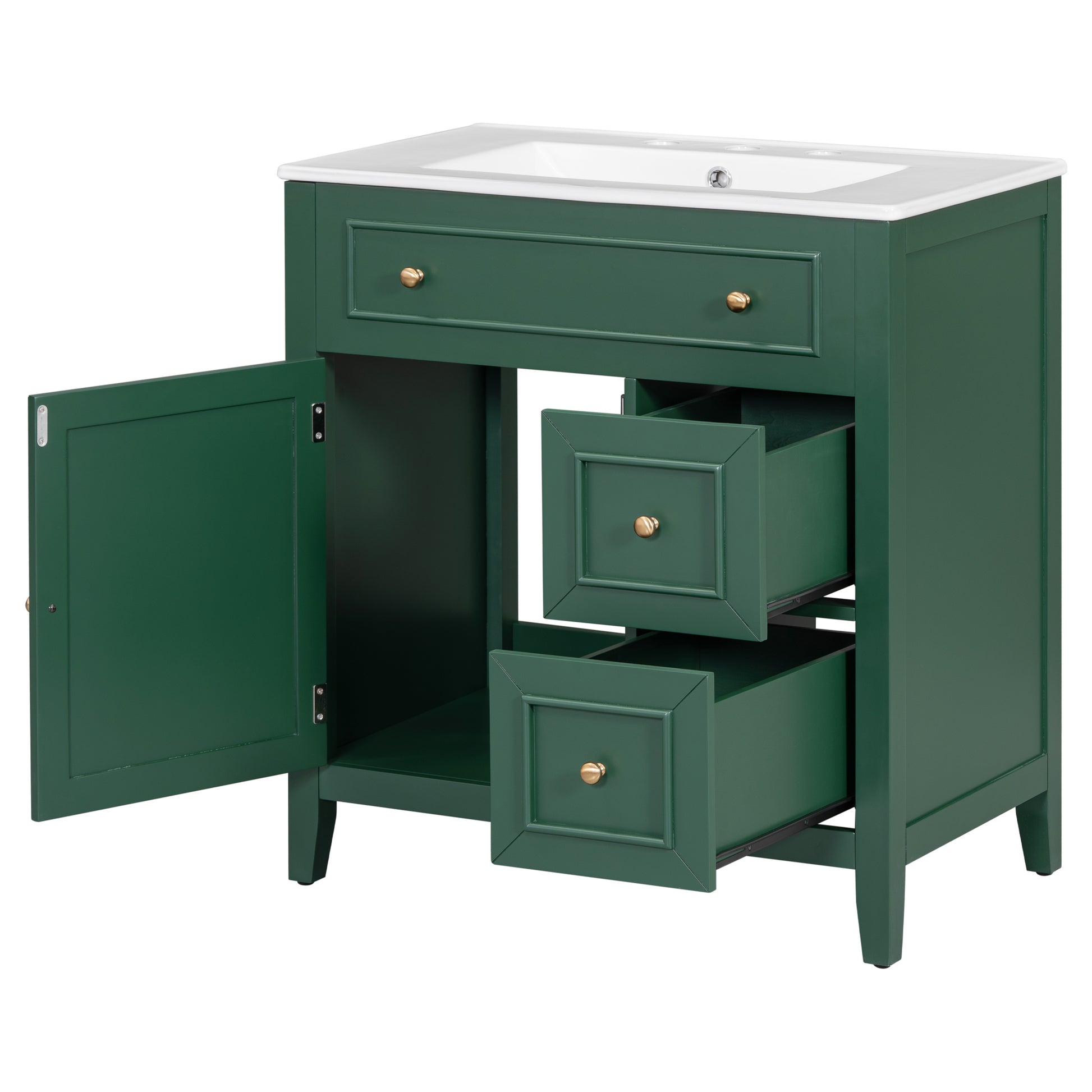 30" Bathroom Vanity With Sink Top, Bathroom Vanity Cabinet With Door And Two Drawers, Solid Wood Frame, One Package, Green Old Sku:Wf311620Aag Green Solid Wood Mdf