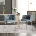 Coolmore Leisure Dining Chairs Accent Chair Velvet Accent Lounge Chair With Metal Feet 2Pc Set Light Blue Boucle