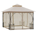 10' X 10' Patio Gazebo, Double Roof Outdoor Gazebo Canopy Shelter With Netting, Steel Corner Frame For Garden, Lawn, Backyard And Deck, Beige Beige Steel