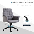 Linen Home Office Chair, Tufted Height Adjustable Computer Desk Chair With Swivel Wheels And Padded Armrests, Dark Gray Grey Fabric