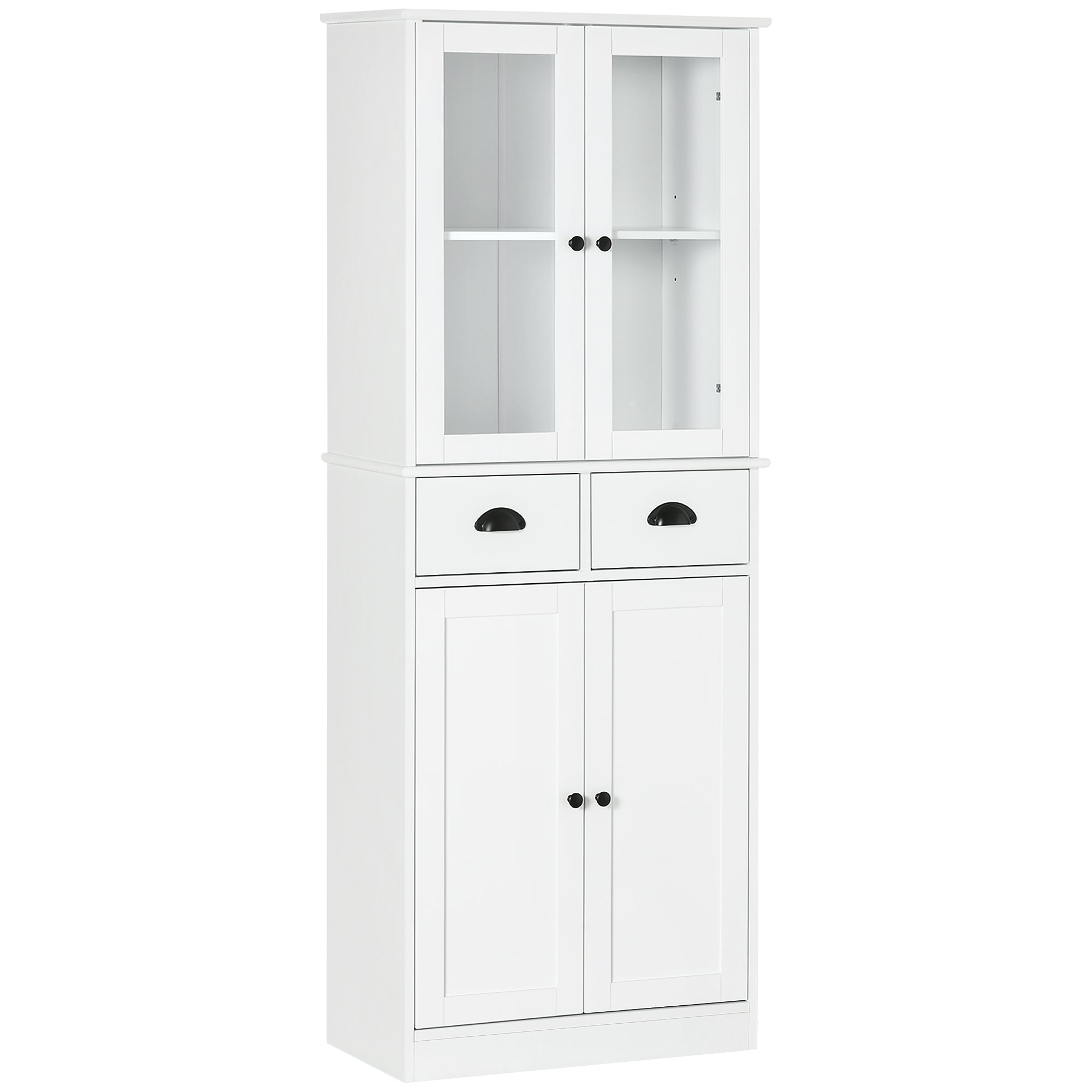 61" Freestanding Kitchen Pantry, Traditional Style Storage Cabinet With Soft Close Doors, Adjustable Shelves, And 2 Drawers, For Living Room, Dining Room, White White Mdf