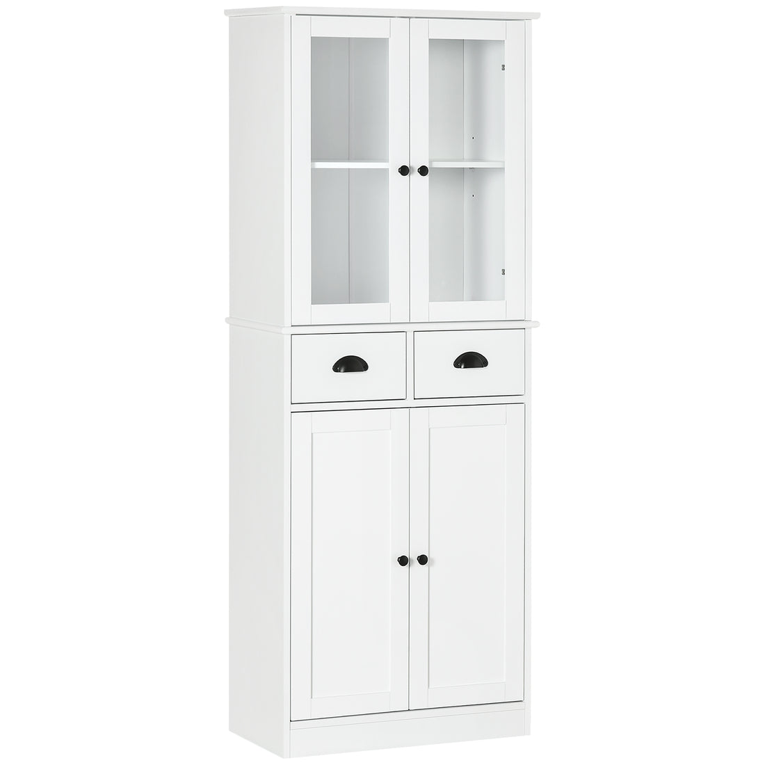 61" Freestanding Kitchen Pantry, Traditional Style Storage Cabinet With Soft Close Doors, Adjustable Shelves, And 2 Drawers, For Living Room, Dining Room, White White Mdf