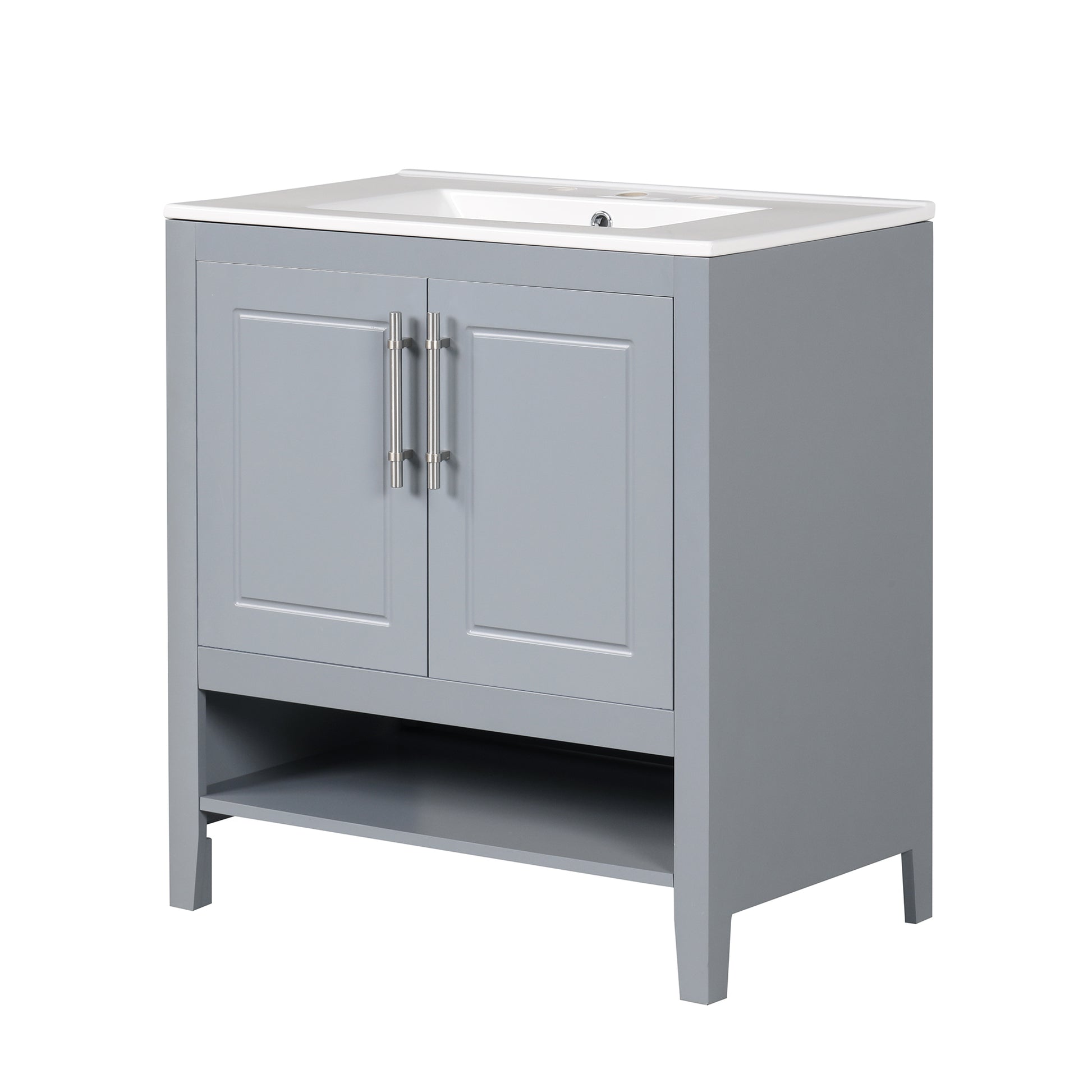 30" Bathroom Vanity With Sink, Multi Functional Bathroom Cabinet With Doors And Drawers, Solid Frame And Mdf Board, Grey Grey Solid Wood Mdf