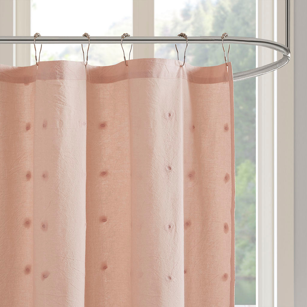 Brooklyn Cotton Jacquard Pom Pom Shower Curtain Pink Cotton