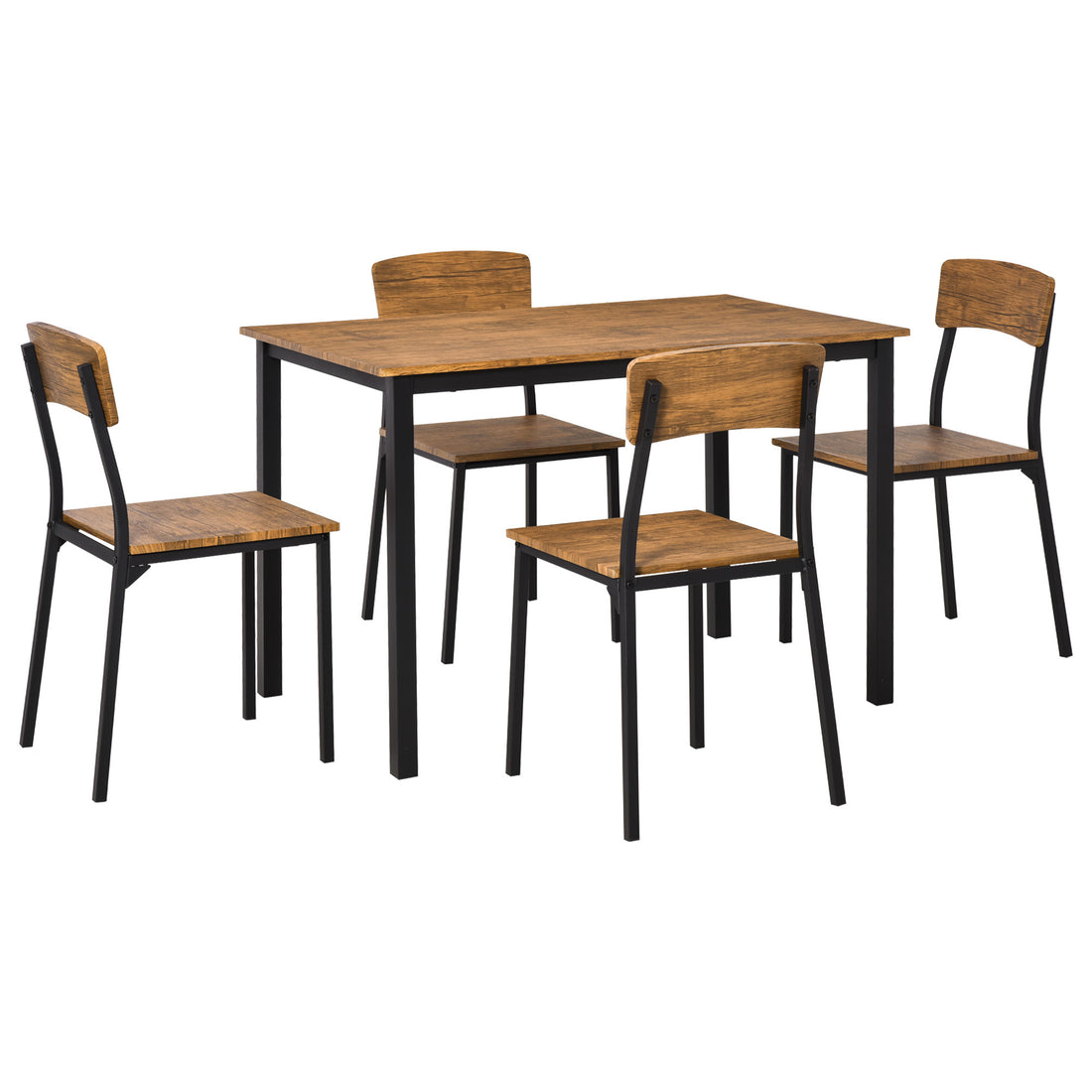 5 Piece Industrial Dining Table Set for 4, Rectangular rustic brown-mdf+steel