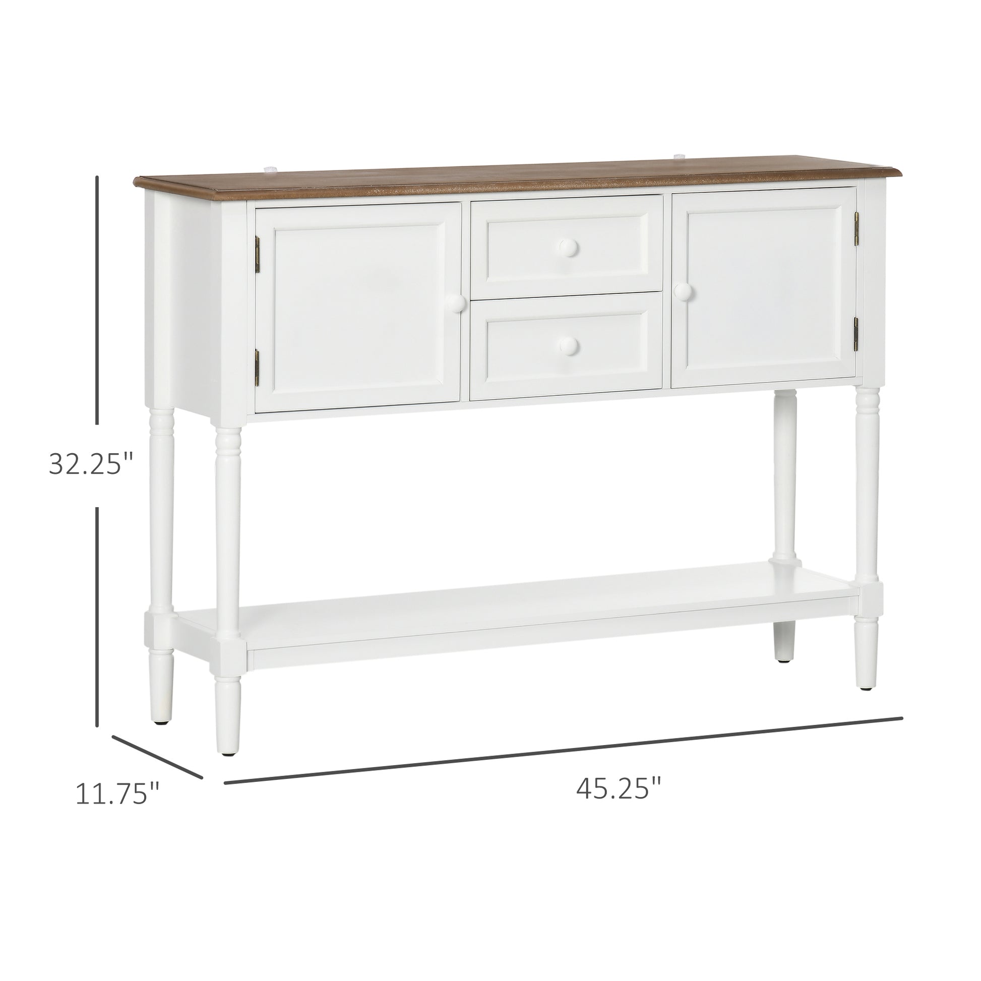 Console Table With Drawers, Vintage Entryway Table With 2 Drawers, Cabinets And Bottom Shelf, Retro Sofa Table For Living Room, Bedroom, White White Mdf