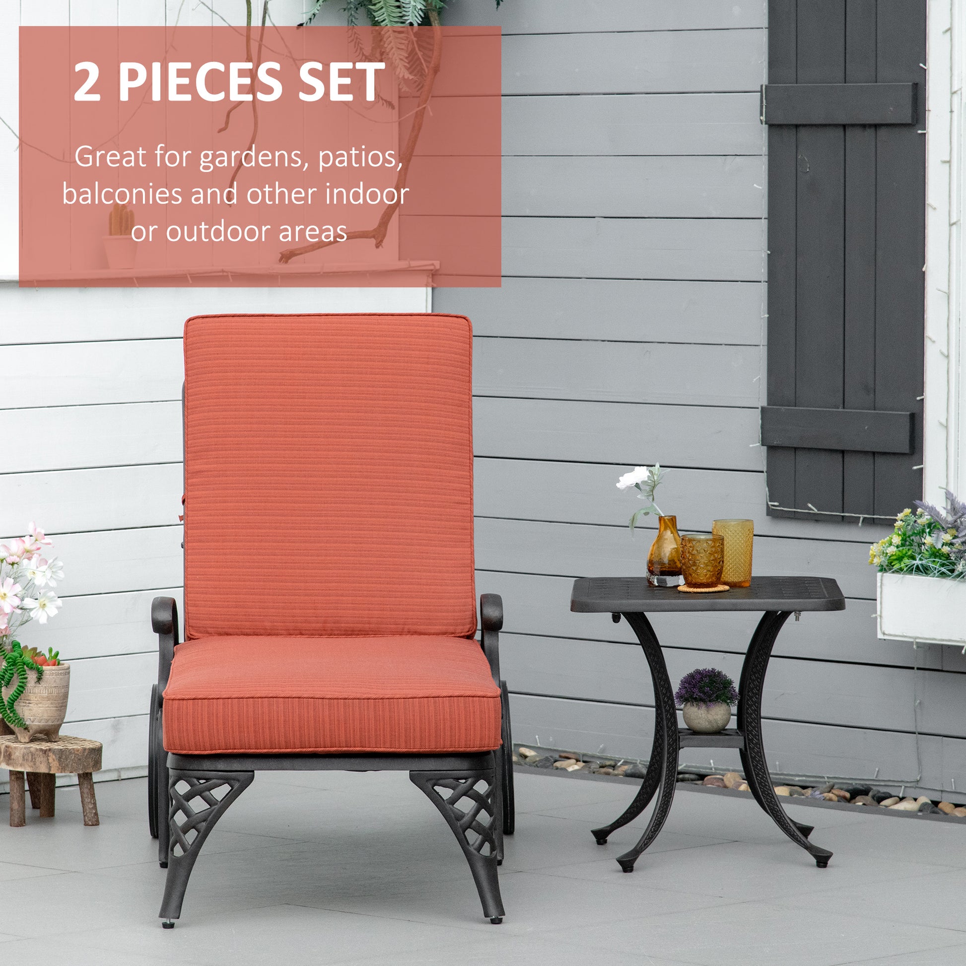Aluminum Adjustable Chaise Lounge Chair, Folding 4 Position Patio Recliner, Wheels, Armrests, Side Table, Cushion For Poolside, Backyard, Deck, Porch Garden, Red Red Aluminium