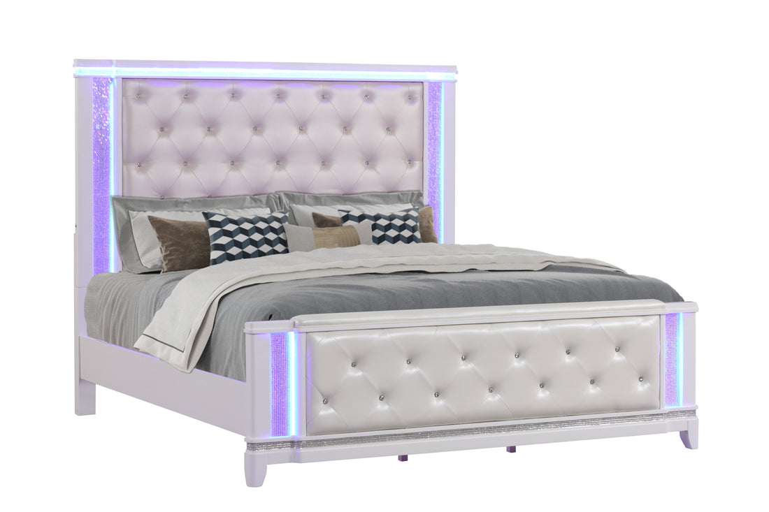 Opium King 4 Pc Bedroom Set In Milky White Box Spring Required King White Wood 4 Piece Set Bedroom Bed Included,Dresser Included,Mirror Included,Nightstand Included Contemporary,Modern Upholstered Built In Lighting Wood