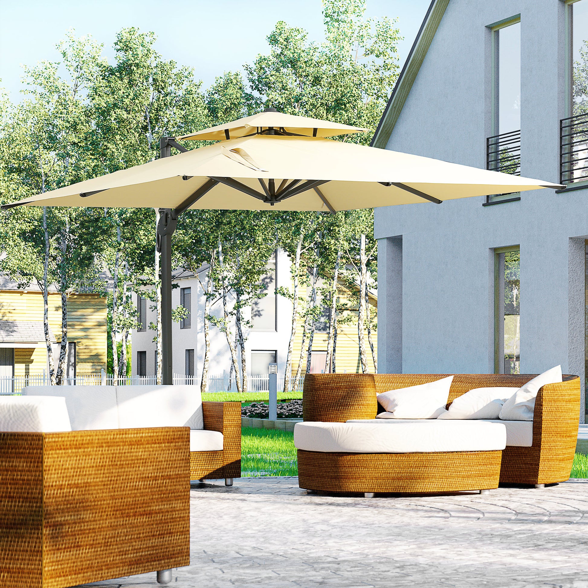 10Ft Offset Patio Umbrella, Hanging Cantilever Umbrella, Square Shape, 10Ft Offset Patio Umbrella, Hanging Cantilever Umbrella, Square Shape,