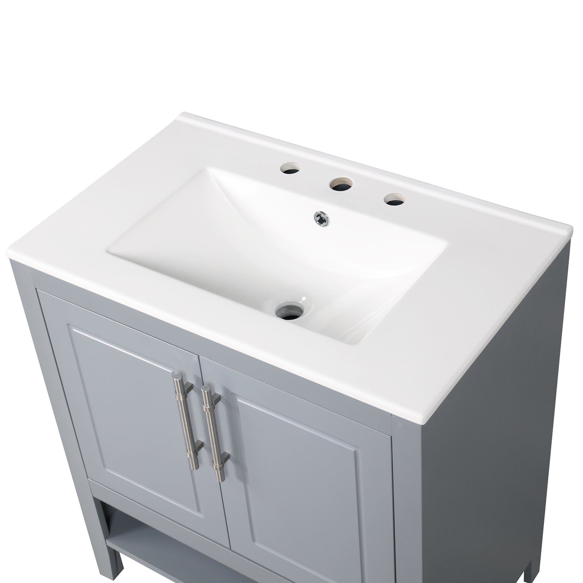 30" Bathroom Vanity With Sink, Multi Functional Bathroom Cabinet With Doors And Drawers, Solid Frame And Mdf Board, Grey Grey Solid Wood Mdf