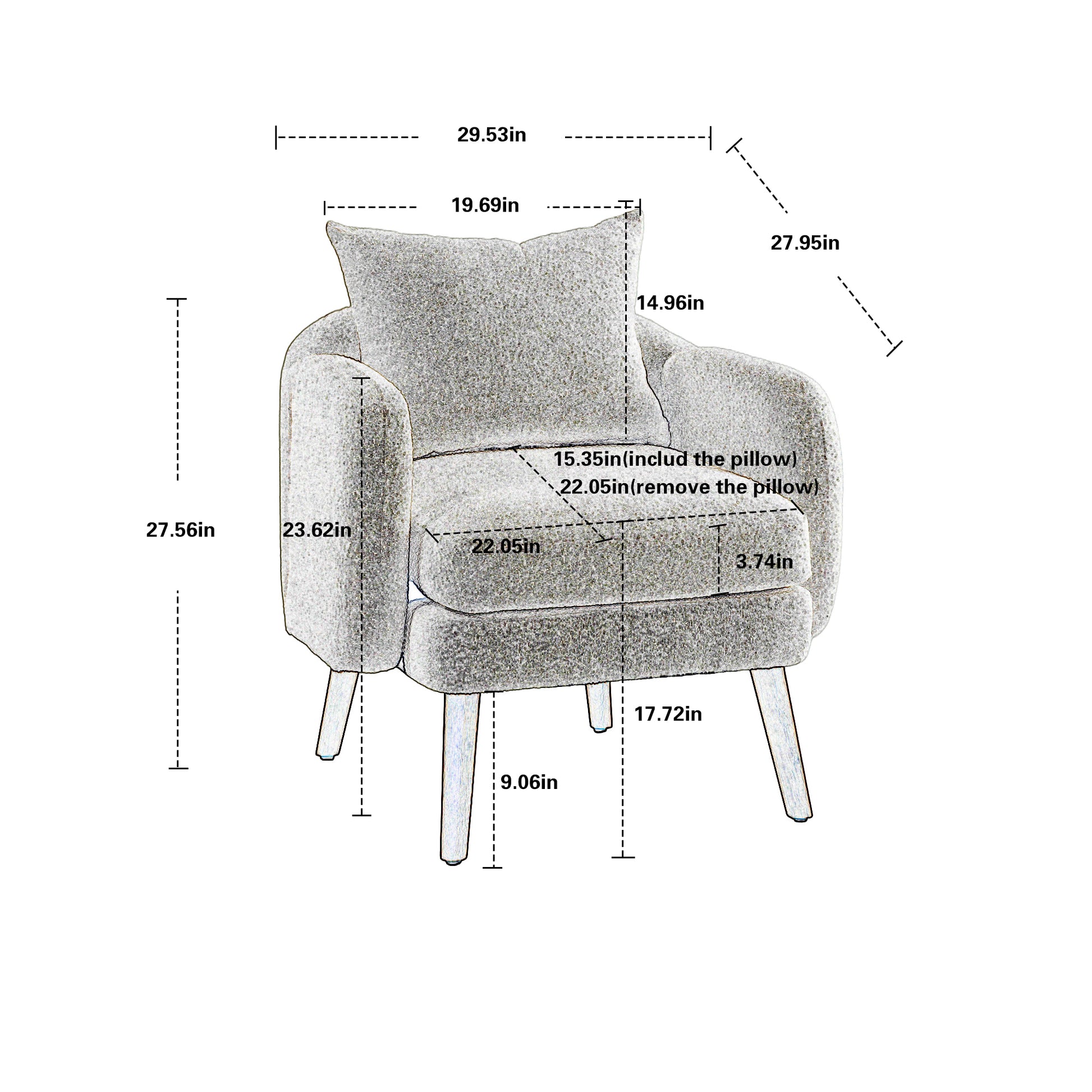 Coolmore Wood Frame Armchair, Modern Accent Chair Lounge Chair For Living Room Gray Boucle