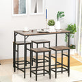 5 Piece Industrial Dining Table Set, Bar Table & 4 Stools Set, Space Saving For Pub & Kitchen, Black Brown Rustic Brown Particle Board