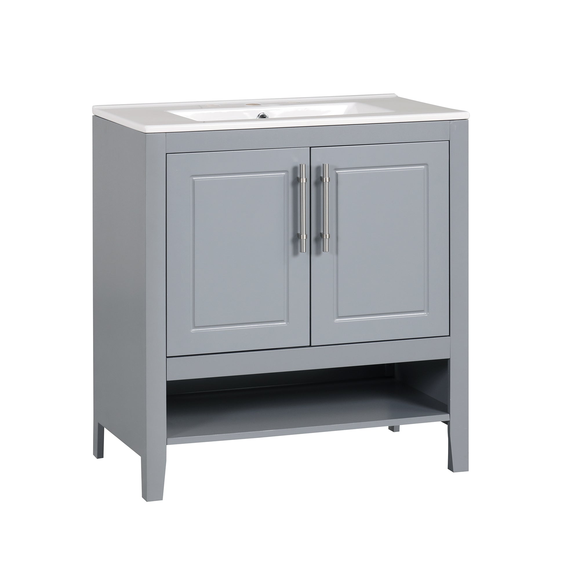 30" Bathroom Vanity With Sink, Multi Functional Bathroom Cabinet With Doors And Drawers, Solid Frame And Mdf Board, Grey Grey Solid Wood Mdf