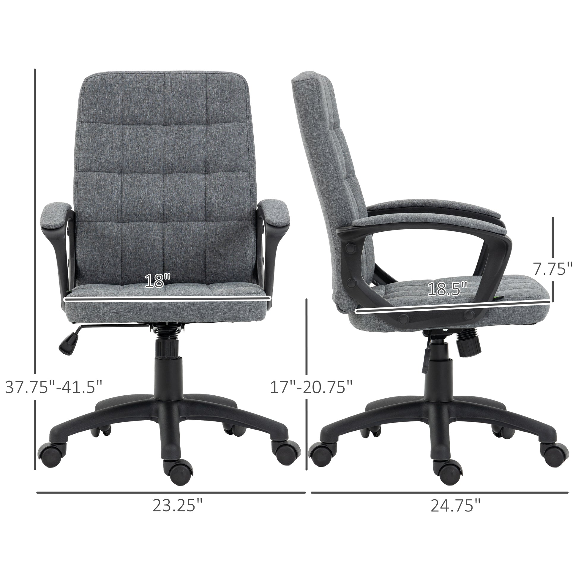 Fabric Office Chair, Computer Desk Chair, Swivel Task Chair With Arms, Adjustable Height, Swivel Wheels, Mid Back, Charcoal Gray Charcoal Grey Linen