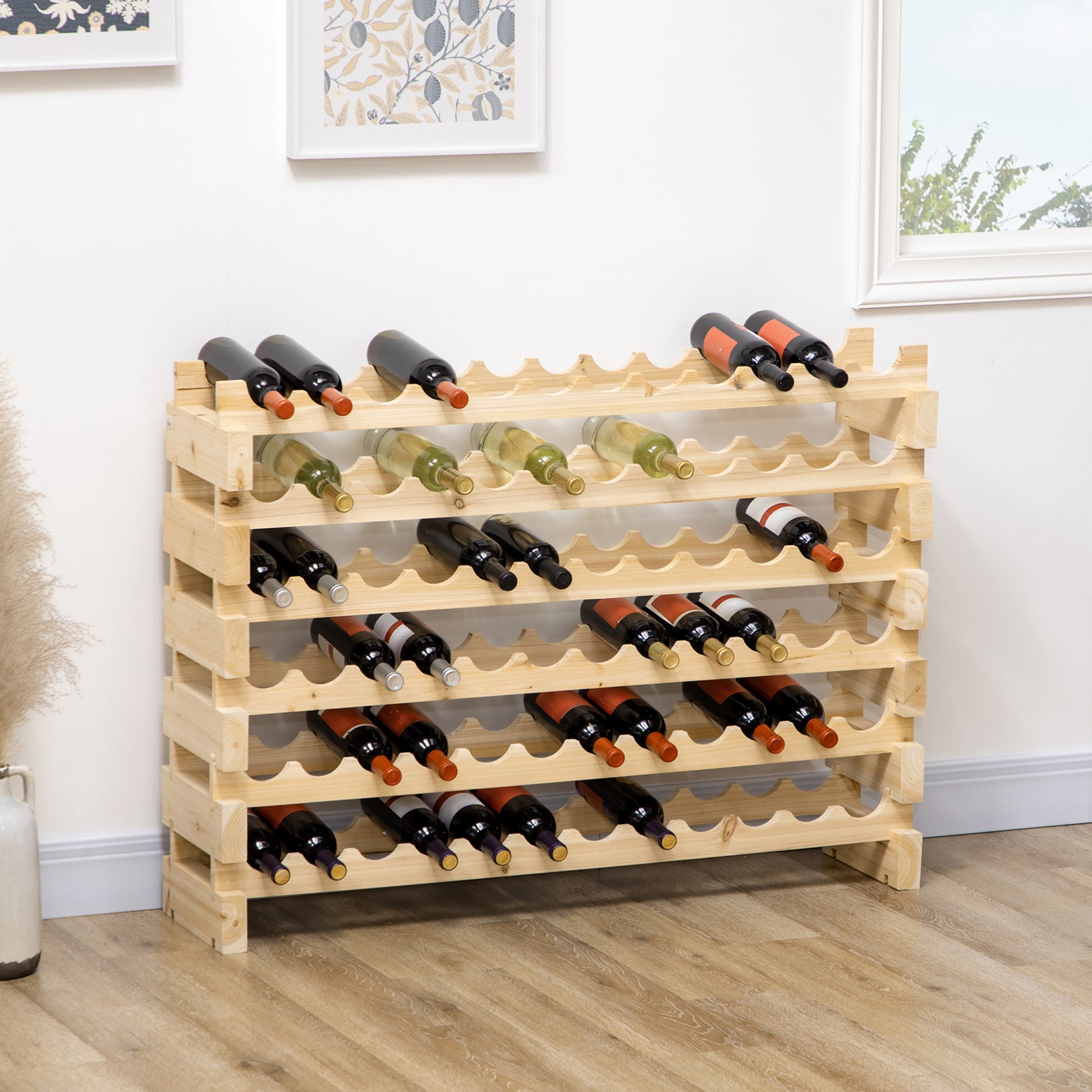 Stackable Wine Rack, Modular Storage Shelves, 72 Bottle Holder, Freestanding Display Rack For Kitchen, Pantry, Cellar, Natural Natural Wood Wood