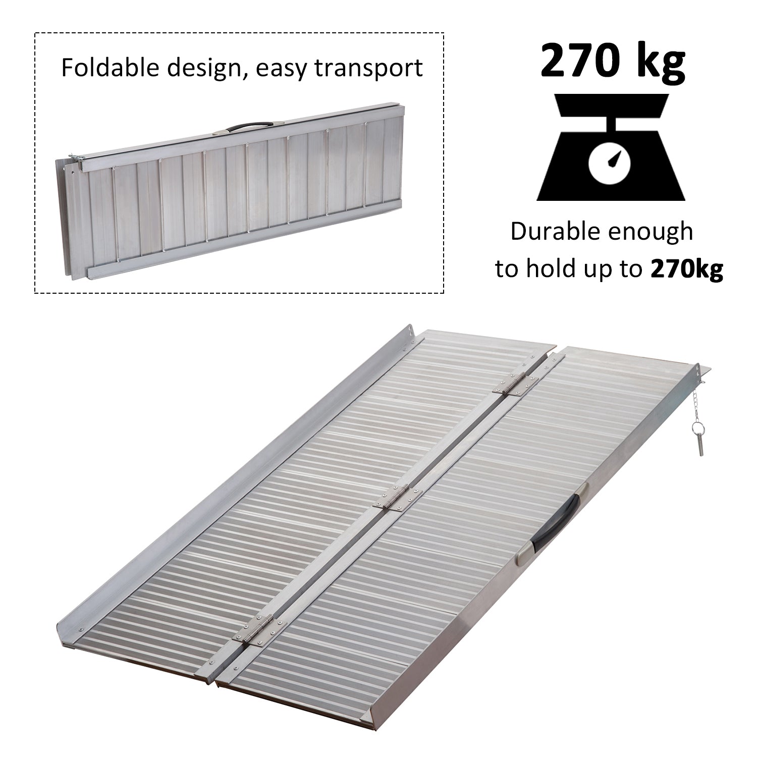 Wheelchair Ramp 4Ft, Folding Aluminum Threshold Ramp With Non Slip Surface, Transition Plates, 600Lbs Weight Capacity, Handicap Ramp For Home, Doorways, Curbs, Steps Silver Metal