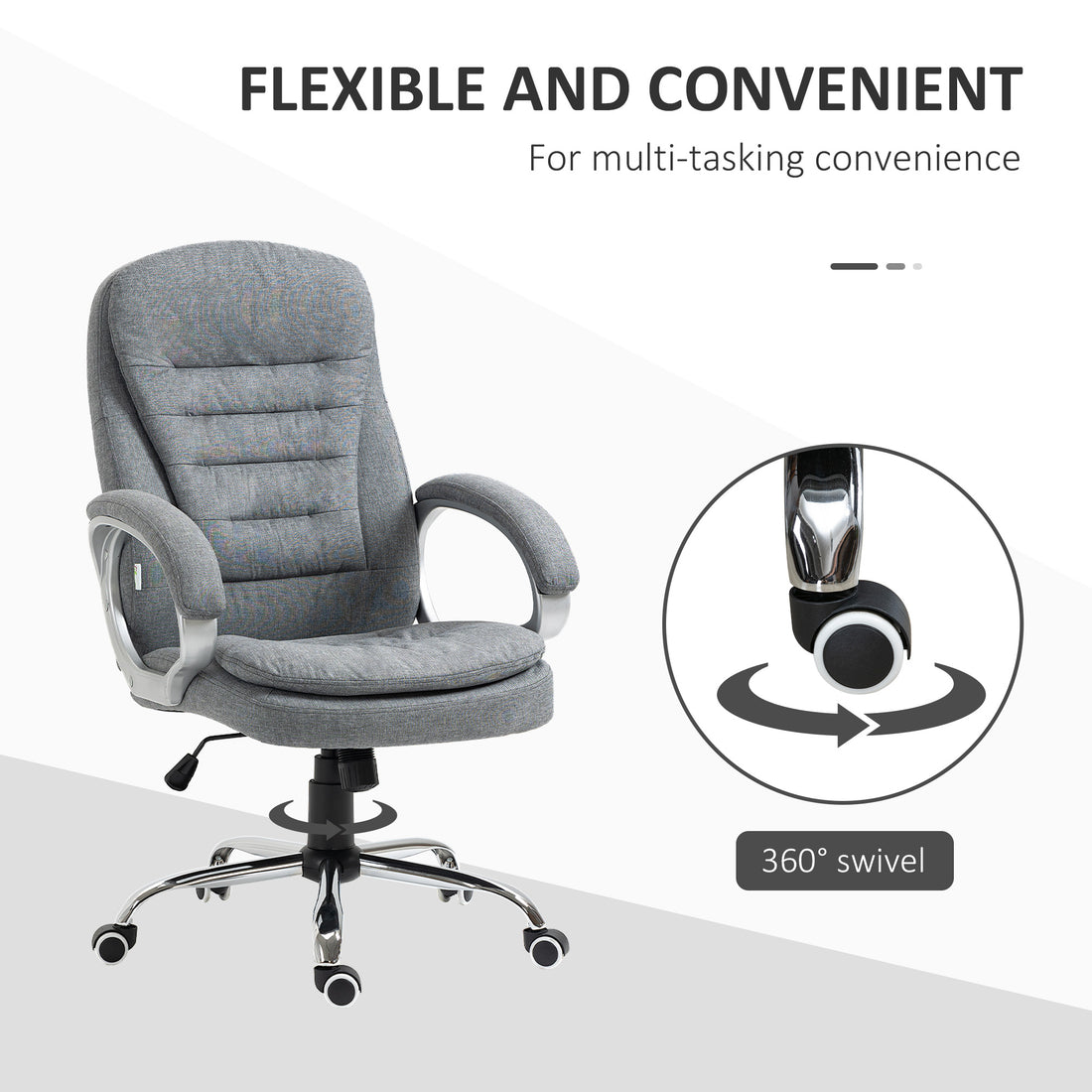 High Back Home Office Chair Executive Computer Chair With Adjustable Height, Upholstered Thick Padding Headrest And Armrest Grey Light Grey Foam