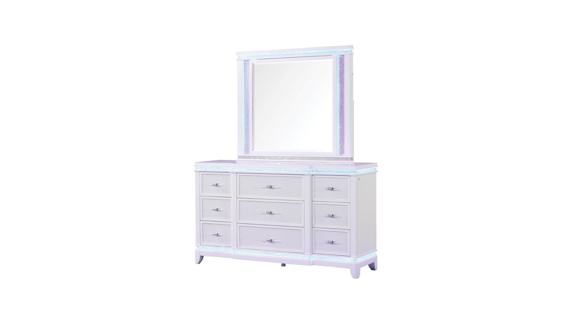 Opium Queen 5 Pc Bedroom Set In Milky White Box Spring Required Queen White Wood 5 Piece Set Bedroom Bed Included,Chest Included,Dresser Included,Mirror Included,Nightstand Included Contemporary,Modern Upholstered Built In Lighting Wood