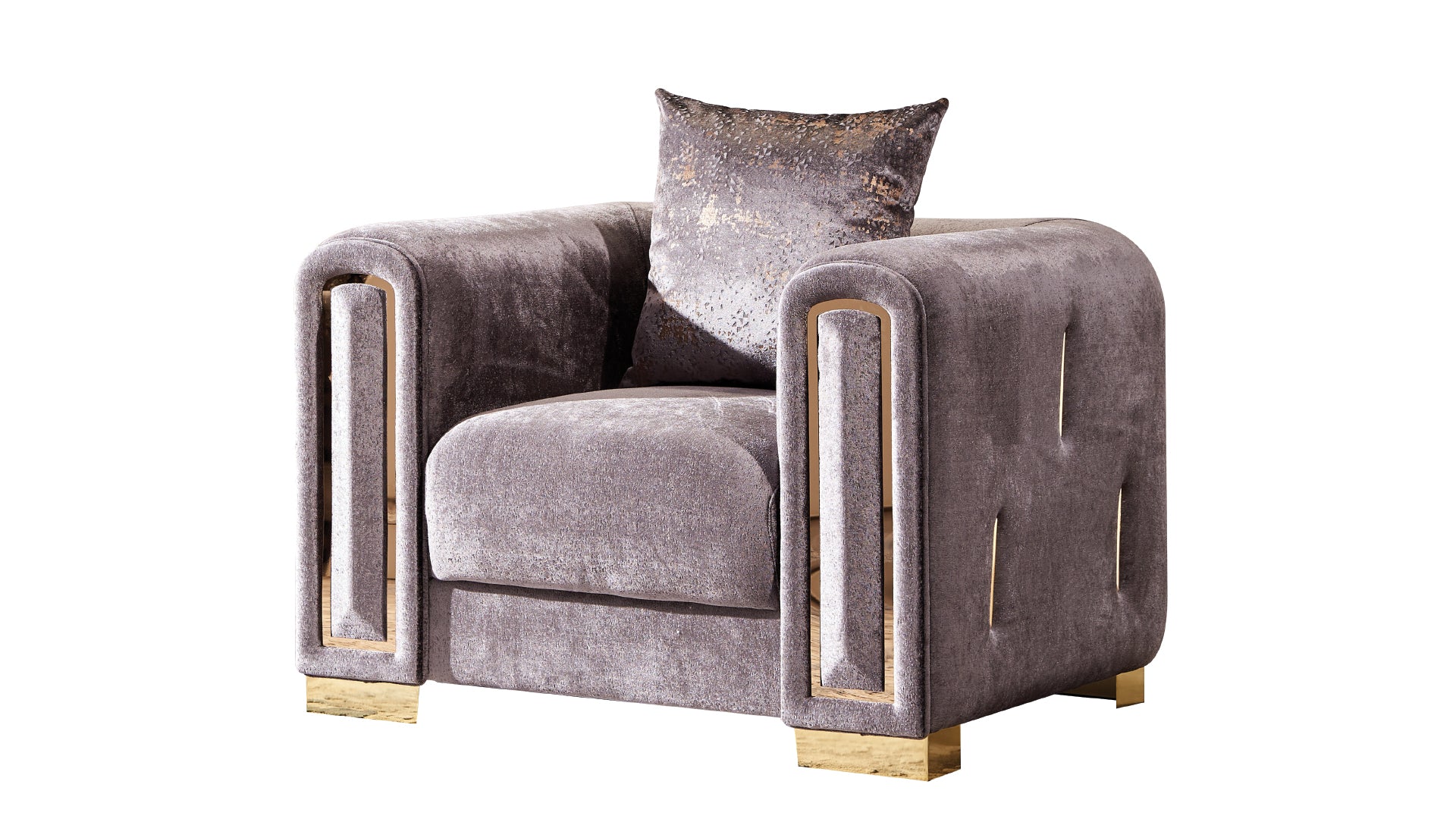 3Pc Modern Living Room Set In Grey Grey Velvet Wood Primary Living Space Medium Firm Tight Back Modern Acacia Upholstered Wood 6 Seat