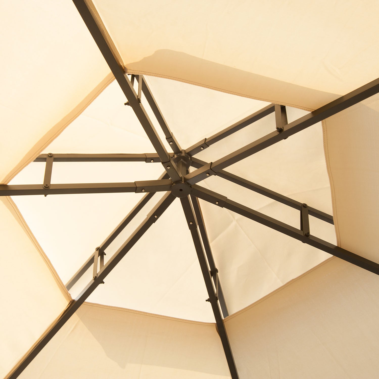 13' x 13' Patio Gazebo, Double Roof Hexagon Outdoor beige-steel