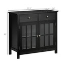 Sideboard Buffet Cabinet, Accent Kitchen Cabinet With Glass Doors, Adjustable Shelf And 2 Drawers For Kitchen, Black Black Mdf Glass