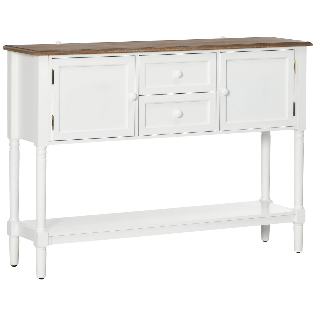 Console Table With Drawers, Vintage Entryway Table With 2 Drawers, Cabinets And Bottom Shelf, Retro Sofa Table For Living Room, Bedroom, White White Mdf