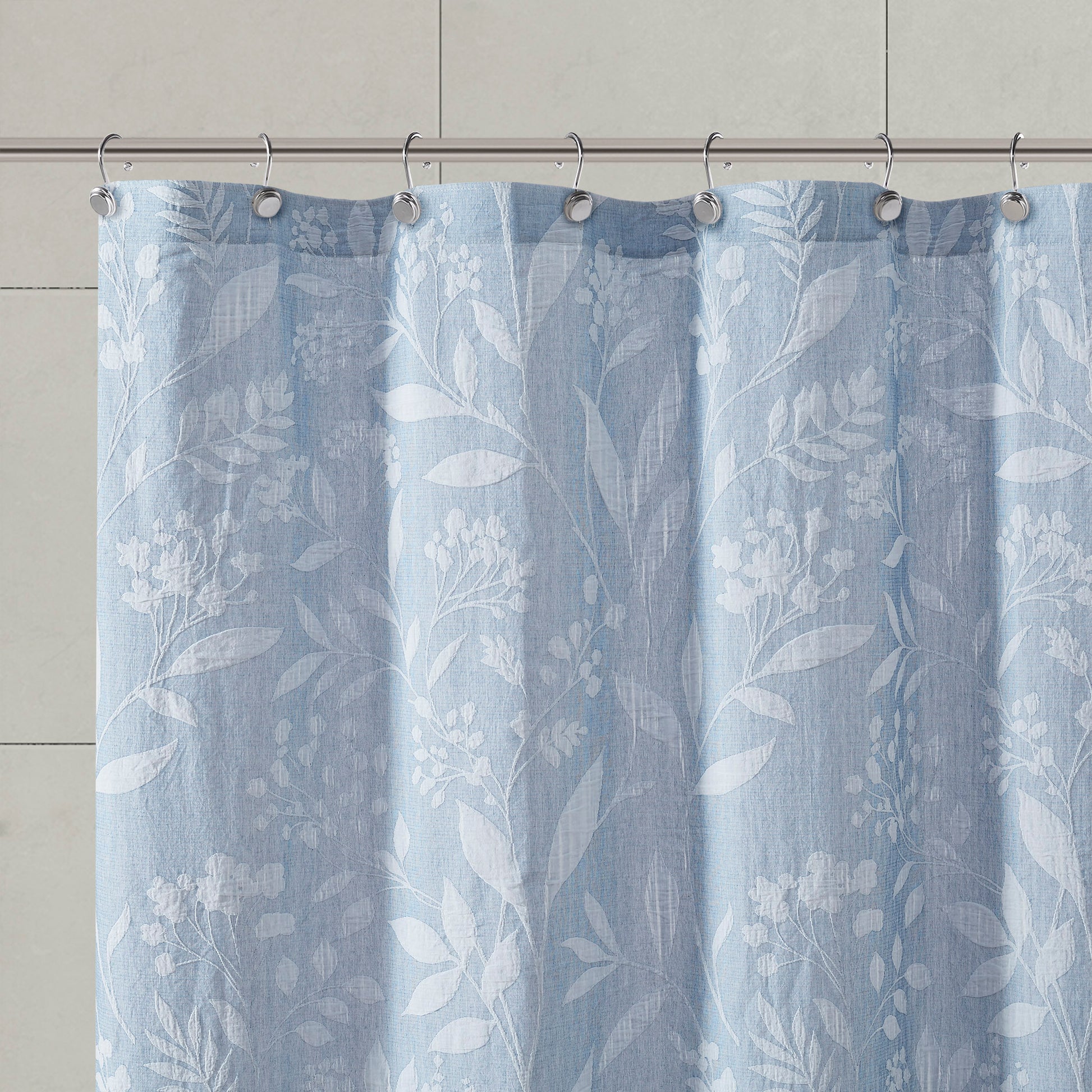 Floral Shower Curtain Blue Cotton