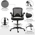 Mesh Drafting Chair, Tall Office Chair With Lumbar Support, Flip Up Armrests, Footrest Ring And Adjustable Seat Height, Black Black Foam