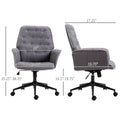 Linen Home Office Chair, Tufted Height Adjustable Computer Desk Chair With Swivel Wheels And Padded Armrests, Dark Gray Grey Fabric