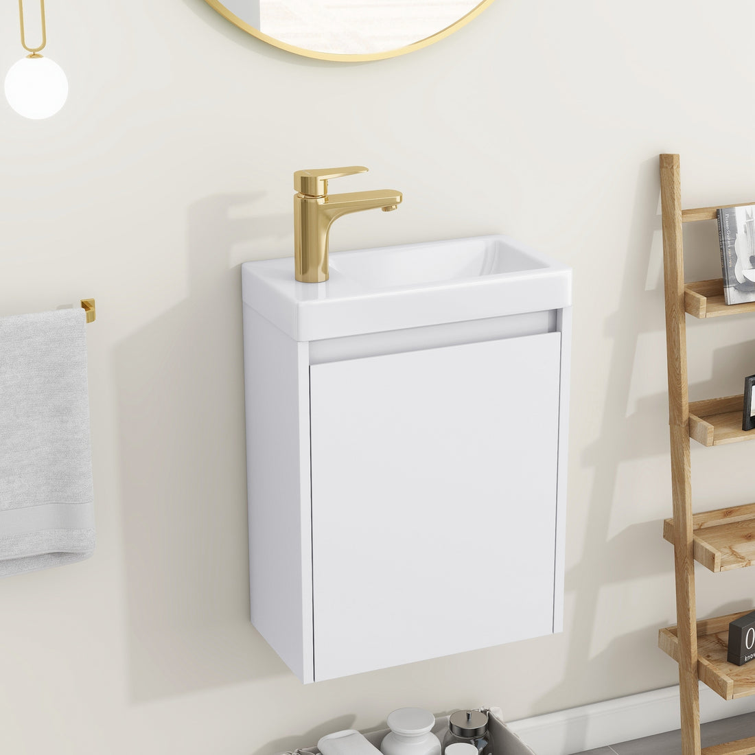Modern 16 Inch White Bathroom Vanity Cabinet with Soft white-mdf