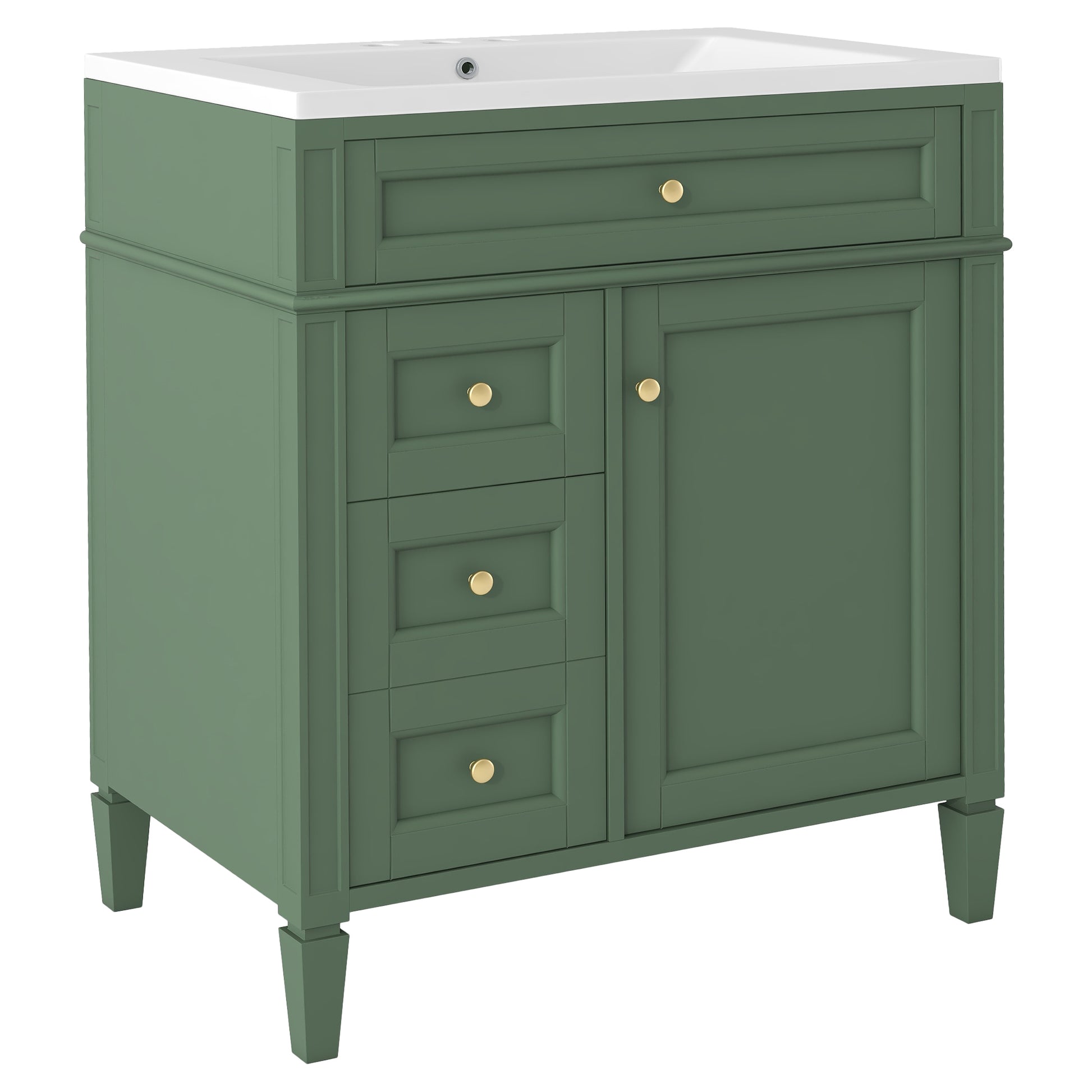 30'' Bathroom Vanity With Top Sink, Modern Bathroom Storage Cabinet With 2 Drawers And A Tip Out Drawer, Single Sink Bathroom Vanity Green Mdf