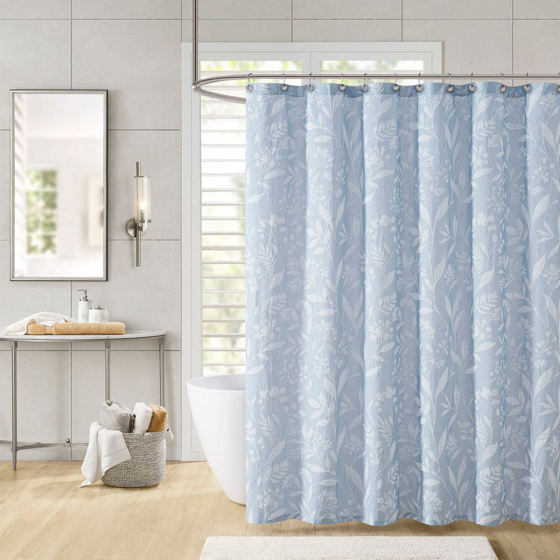 Floral Shower Curtain blue-cotton