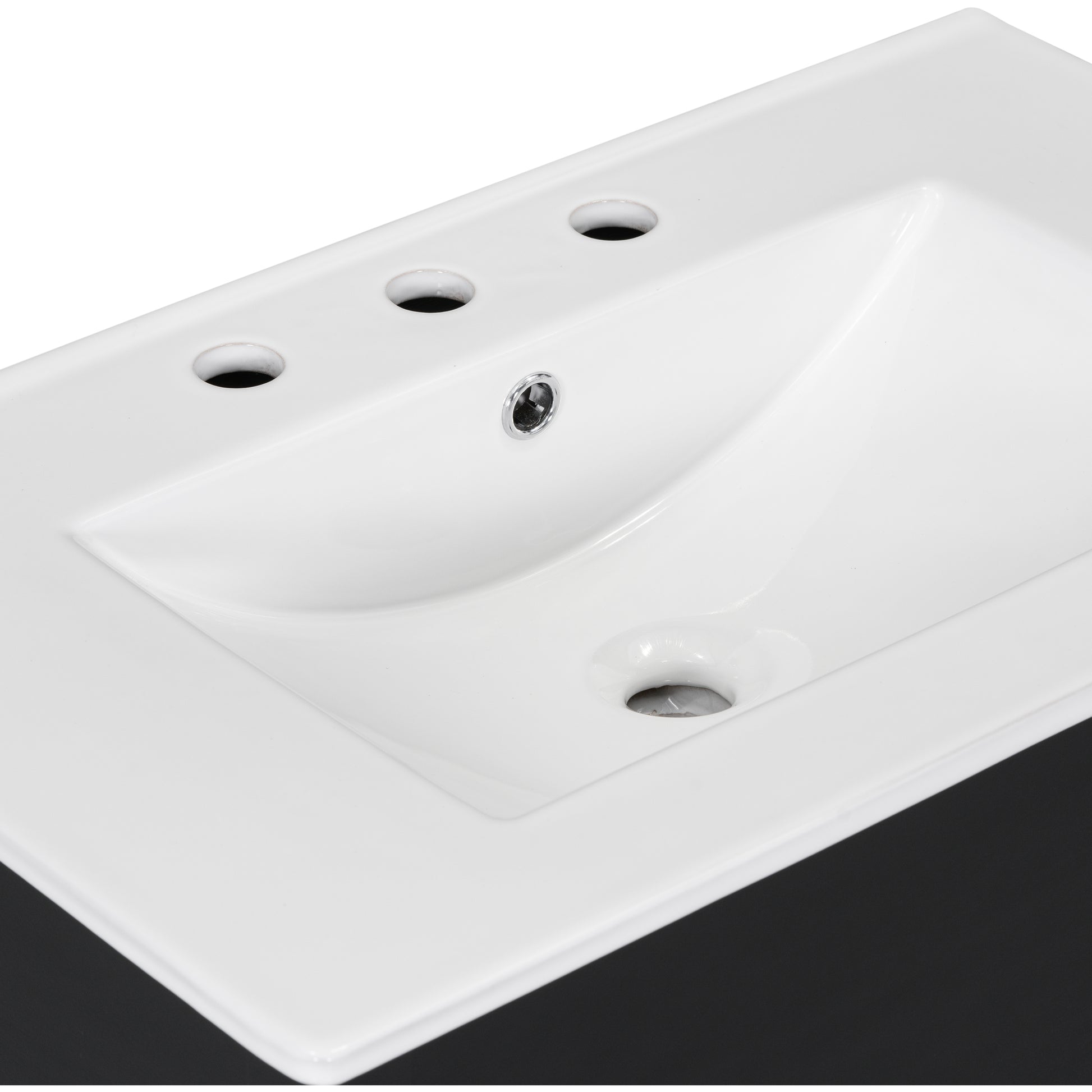 30" Bathroom Vanity With Sink Top, Bathroom Cabinet With Open Storage Shelf And Two Drawers, One Package, Black Old Sku:Wf311619Aap Black Solid Wood Mdf