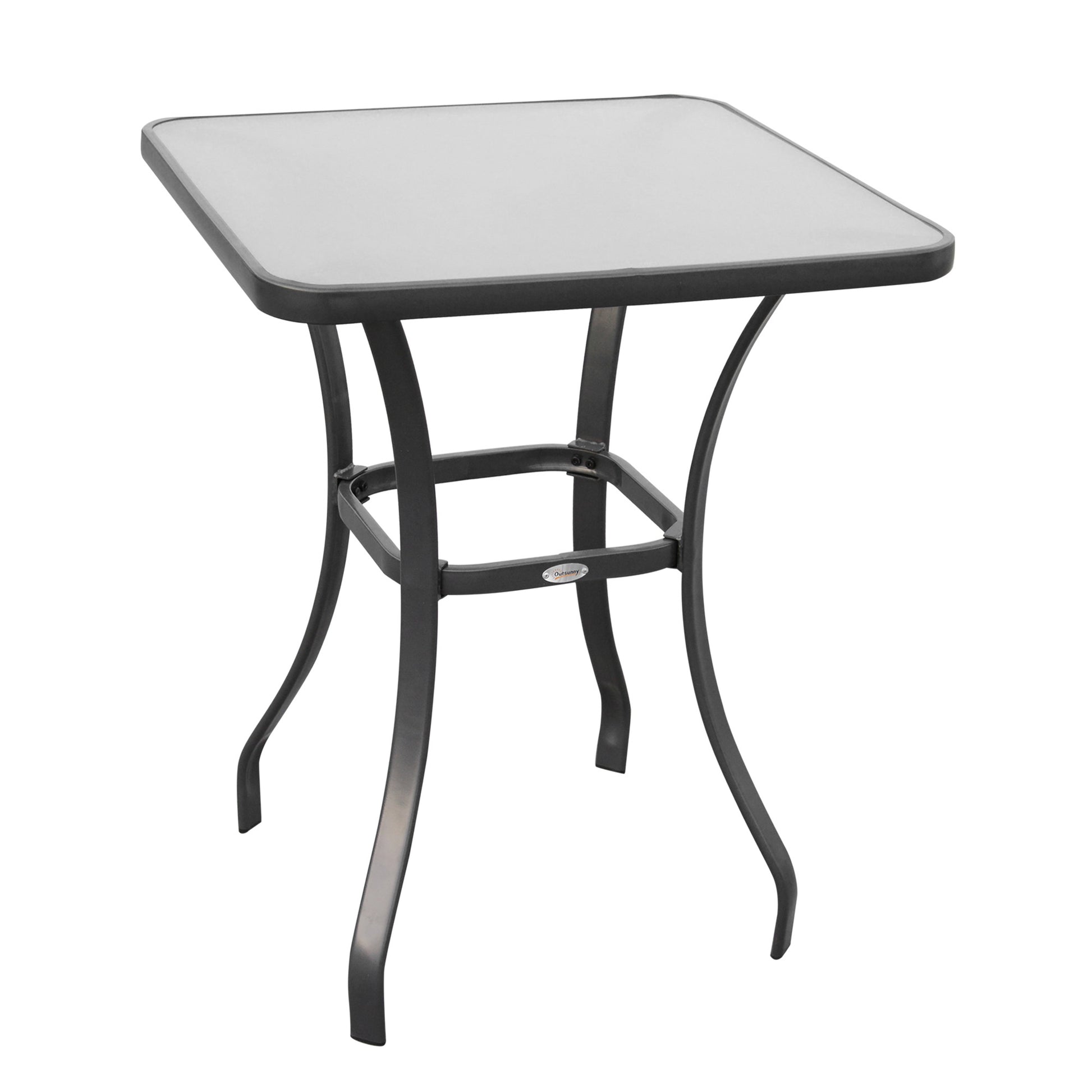 27" Square Bistro Table Garden Dining Table Outdoor Tempered Glass Table Black Steel
