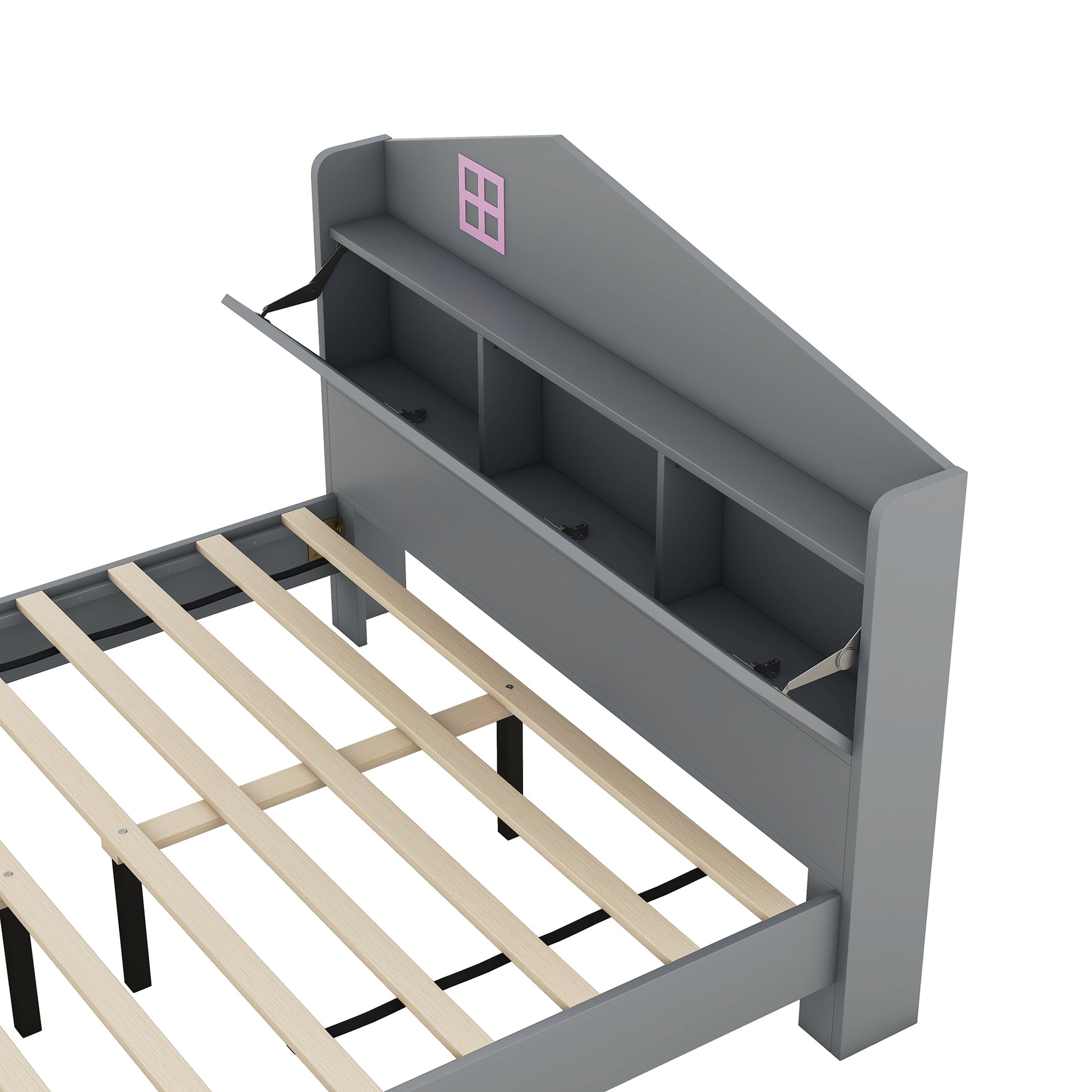 3 Pieces Bedroom Sets Full Size House Bed With Storage Headboard, Wooden Nightstand And Storage Dresser,Gray Gray Wood