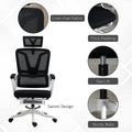 High Back Home Office Chair, Fabric Computer Desk Chair With Adjustable Headrest, Lumbar Support, Armrest, Foot Rest, Reclining Back, Black Black Polyester