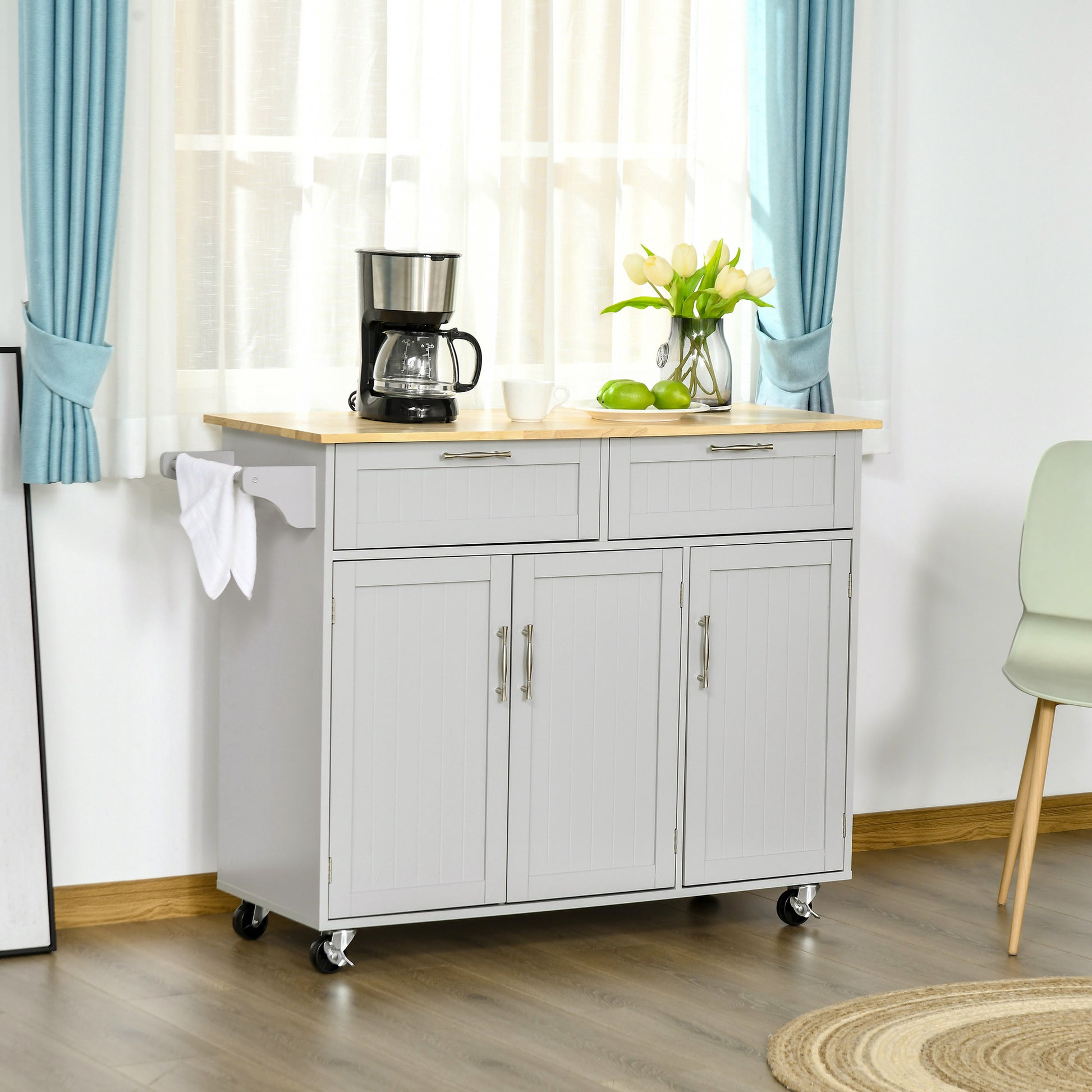 Mobile Kitchen Island with Storage, Kitchen Cart with grey-mdf