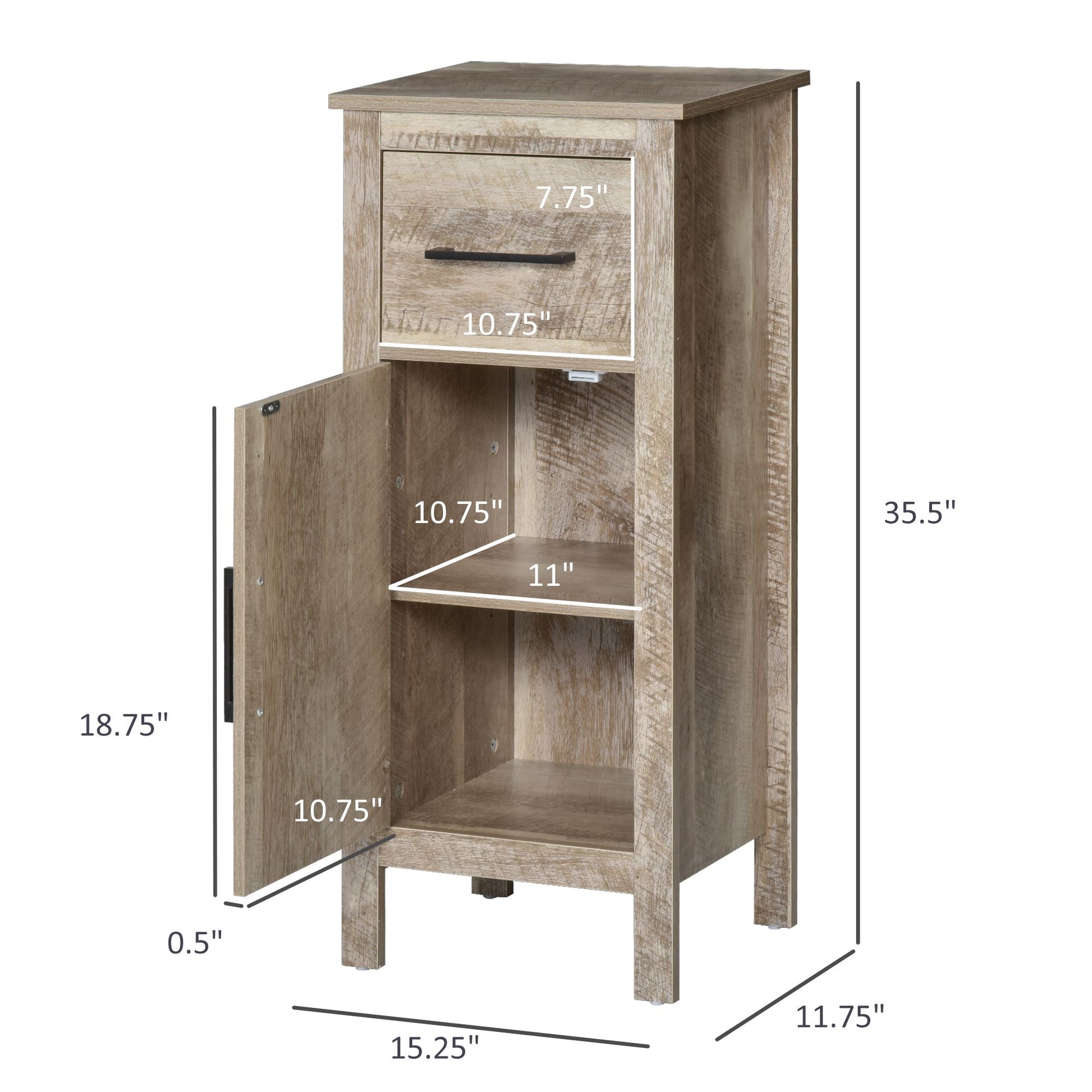 Kleankin Bathroom Floor Cabinet Storage Cupboard With Drawer And Adjustable Shelf For Entryway Or Living Room, Barnwood Brown Particle Board