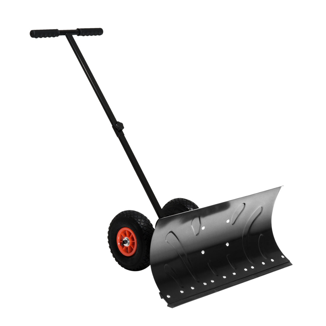 Snow Shovel With Wheels, Snow Pusher, Cushioned Adjustable Angle Handle Snow Removal Tool, 29" Blade, 10" Wheels, Black Black Steel