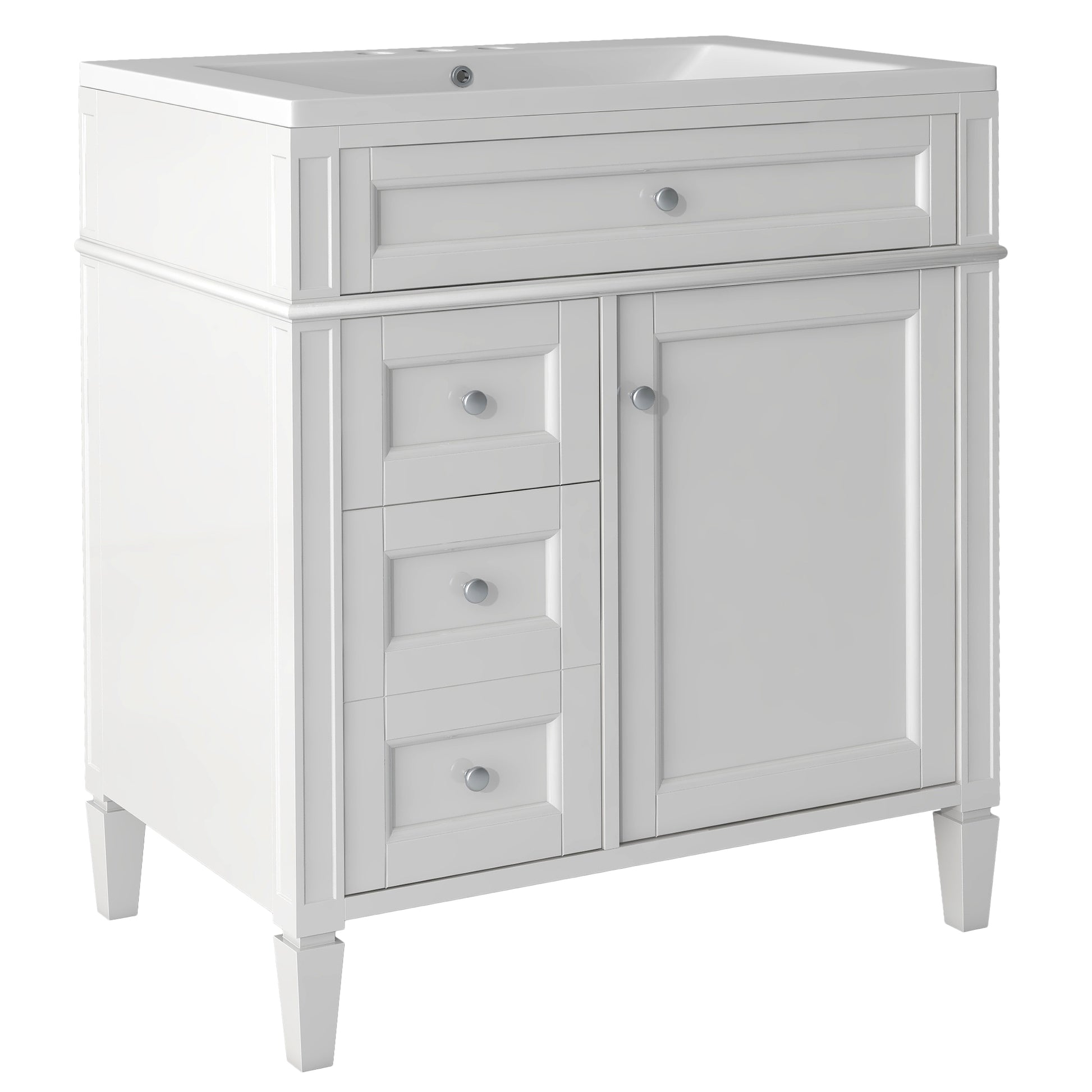 30'' Bathroom Vanity With Top Sink, Modern Bathroom Storage Cabinet With 2 Drawers And A Tip Out Drawer, Single Sink Bathroom Vanity White Modern Mdf