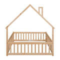 Full House Shaped Headboard Floor Bed With Fence,Natural Full Natural Wood Bedroom American Design Pine Bed Frame Pine