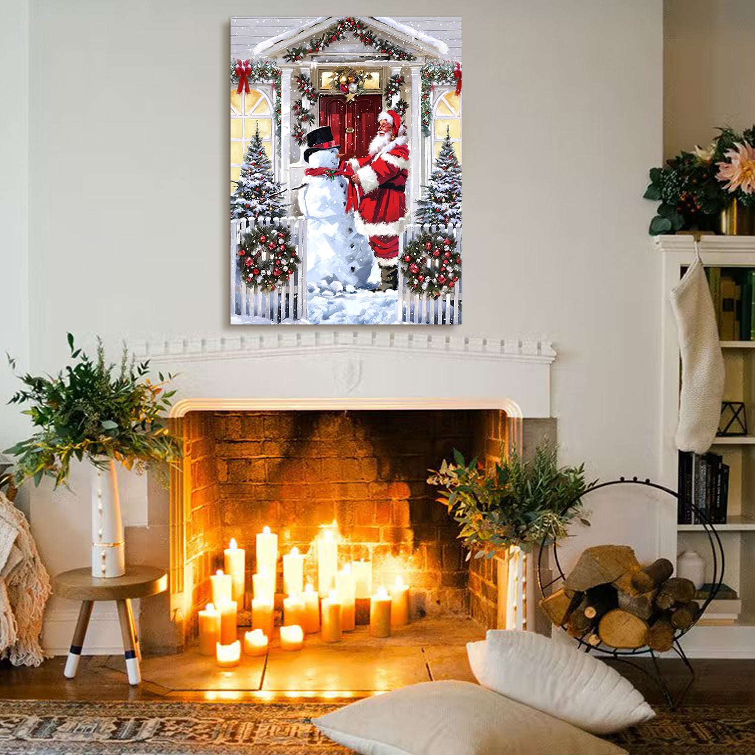 Framed Canvas Wall Art Decor Painting For Chrismas, Santa Claus With Snowman Painting For Chrismas Gift, Decoration For Chrismas Eve Office Living Room, Bedroom Decor Ready To Hang Rectangle Framed