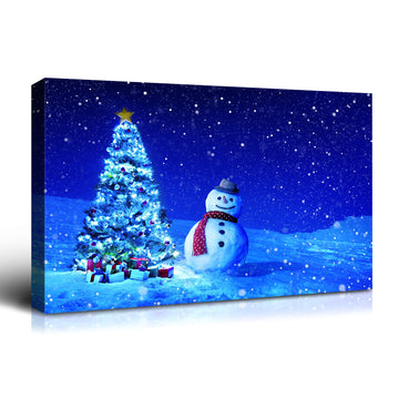 Framed Canvas Wall Art Decor Painting For Chrismas, Chrismas Tree With Cute Snowman Chrismas Gift Painting For Chrismas Gift, Decoration For Chrismas Eve Office Living Room, Bedroom Decor Ready To