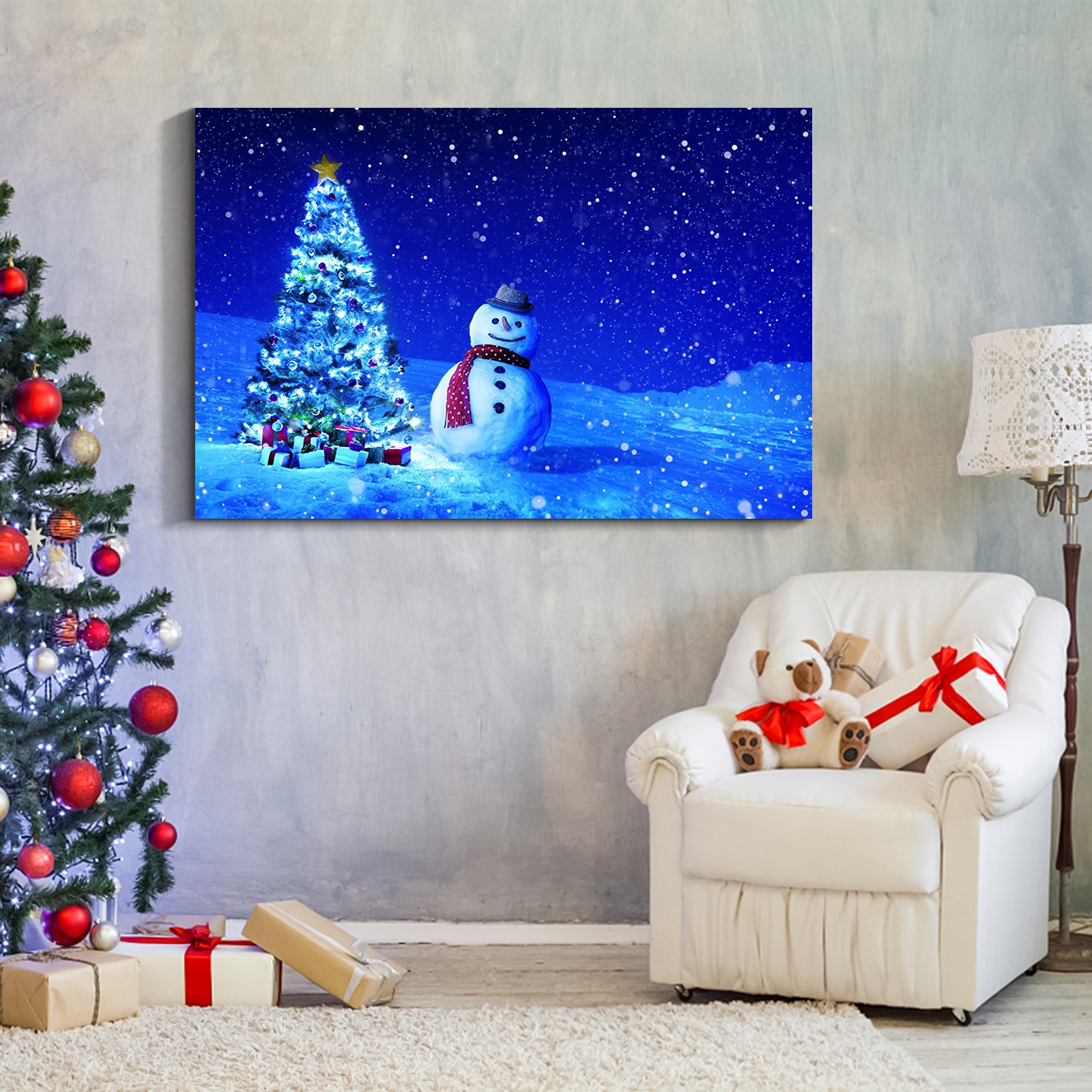 Framed Canvas Wall Art Decor Painting For Chrismas, Chrismas Tree With Cute Snowman Chrismas Gift Painting For Chrismas Gift, Decoration For Chrismas Eve Office Living Room, Bedroom Decor Ready To