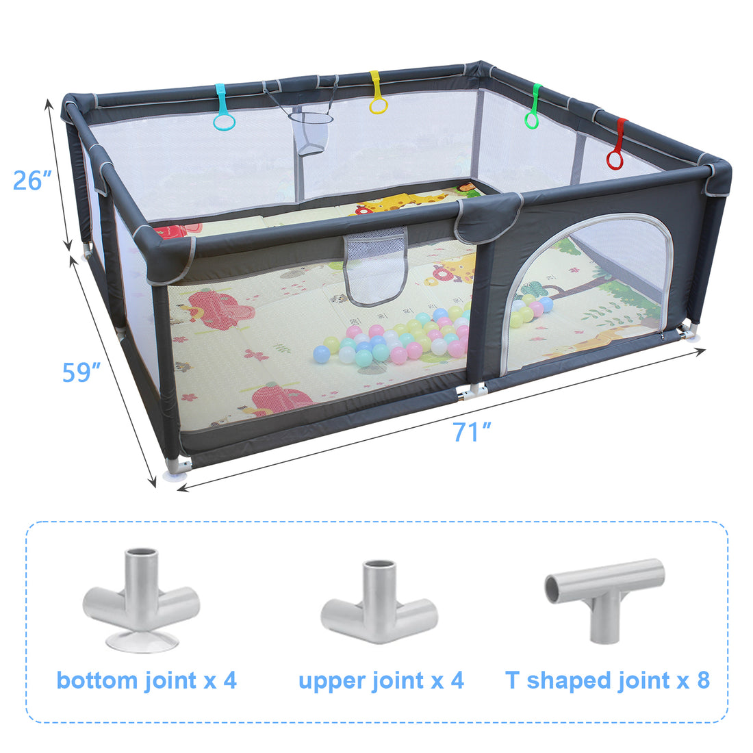 71" * 59" Baby Playard Cloth Playpen Removable Enclosures For Indoor And Outdoor Use Care For Children And Pets White Fabric