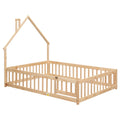 Full House Shaped Headboard Floor Bed With Fence,Natural Full Natural Wood Bedroom American Design Pine Bed Frame Pine