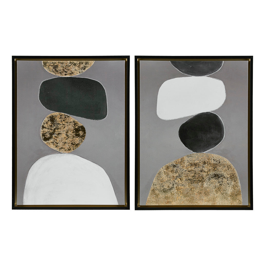 Figural 2 Piece Framed Canvas Wall Art Set Black Wood