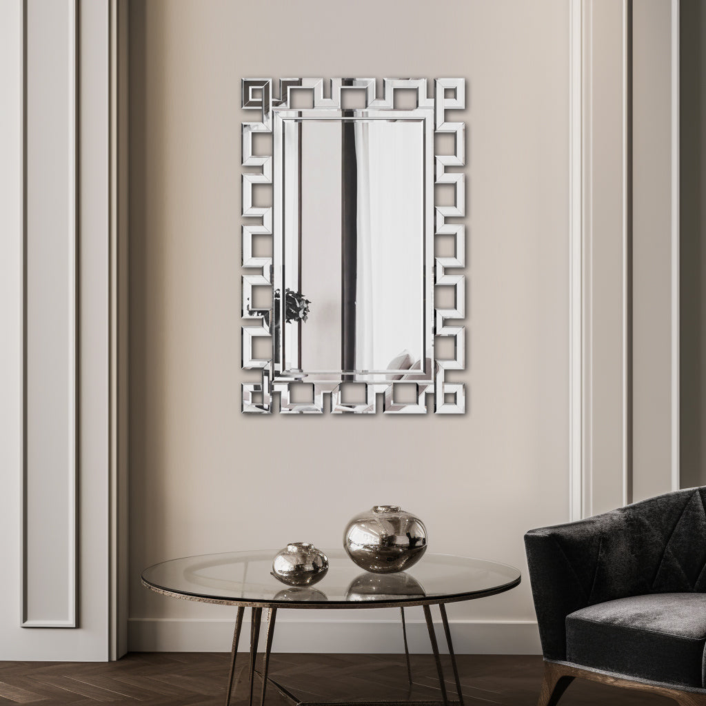 Large Wall Mounted Silver Decorative Rectangular Wall Mirror For Home, Living Room, Bedroom, Entryway Clear Hd Mirror Silver Grey Mdf Glass