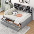 Full Size Wooden Captain Bed With Built In Bookshelves,Three Storage Drawers And Trundle,Light Grey Light Grey Solid Wood Mdf