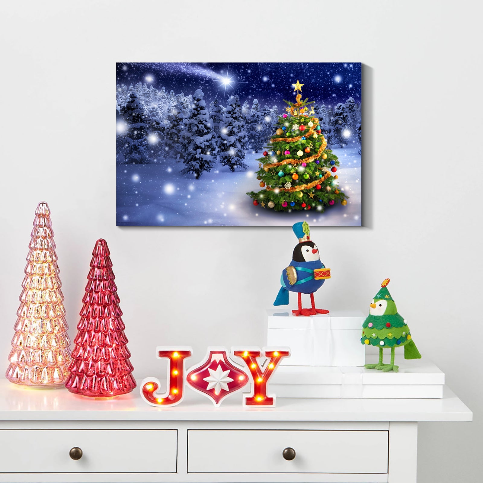 Framed Canvas Wall Art Decor Painting For Chrismas, Chrismas Tree In Forest Chrismas Gift Painting For Chrismas Gift, Decoration For Chrismas Eve Office Living Room, Bedroom Decor Ready To Han Rectangle Framed Multicolor Christmas Oversized 41In Canvas